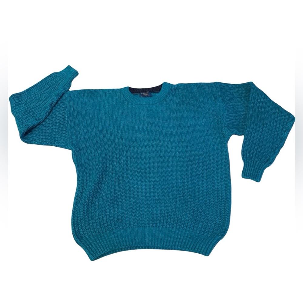 NWT Vintage Cambridge Classics Teal Sweater Chunky Knit Oversized Size Large